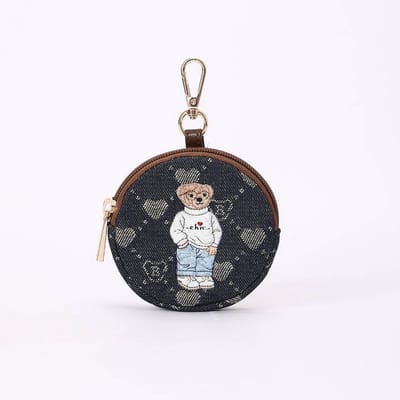 Portemonnee - Gobelinstof - rond met rits - Denim - monogram - Teddybeer - NIET GESCHIKT VOOR PASJES