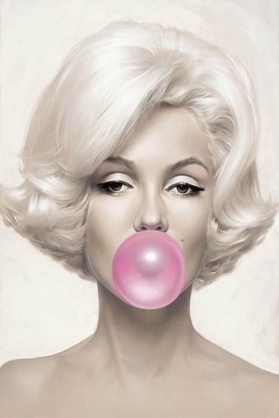 Marilyn Bubblegum- Kristal Helder Galerie kwaliteit Plexiglas 5mm.- Blind Aluminium Ophang-frame- Fotokunst- luxe wanddecoratie- Akoestisch en UV Werend- inclusief verzending