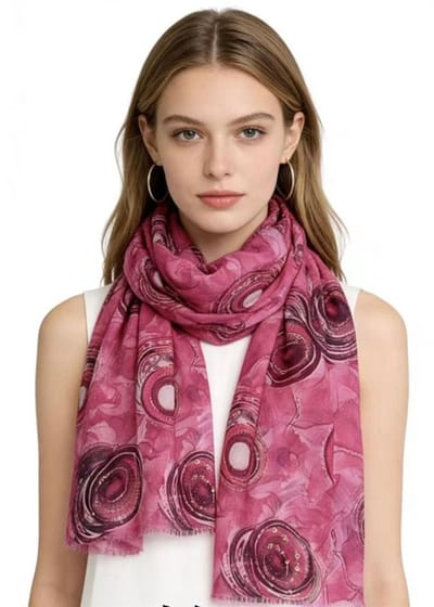 Dunne Sjaal - Print - Goud Accent - (20195#) - Fuchsia/Roze