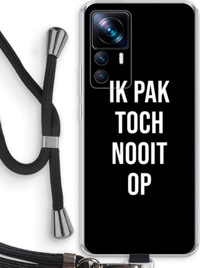 Case Company® - Hoesje met koord geschikt voor Xiaomi 12T hoesje met Koord - Ik pak nooit op - Zwart - Telefoonhoesje met Zwart Koord - Bescherming aan alle Kanten en Over de Schermrand