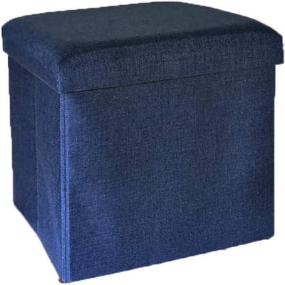 Opbergkruk met Voetenbank - Opvoubare Poef - Ruimte Besparen - Stevig MDF Frame - 38x38x38 cm - Donkerblauw