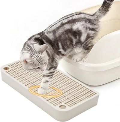 Kattenbakopstapje met filter - antisliphelling - kattenbakmat - geschikt voor kleine en oudere katten - met antislipkussentjes - waterdicht ABS-materiaal - gemakkelijk schoon te maken - wit - 32 cm * 12 cm * 4 cm