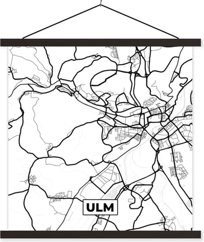 Posterhanger incl. Poster 60x60 cm - Schoolplaat - Plattegrond - Ulm - Kaart - Stadskaart - Textielposter - Zwarte latten - Stadskaart