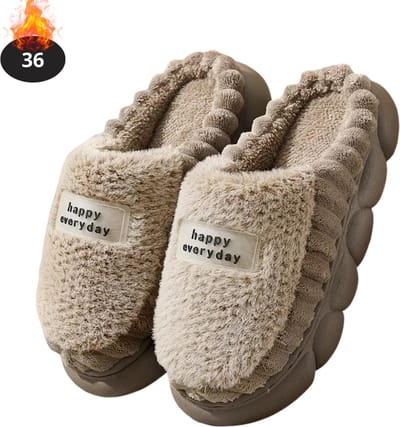 Nivard Warme Pantoffels - Sloffen - Slippers - Dames - Heren - Pluche - Maat 36 - Beige