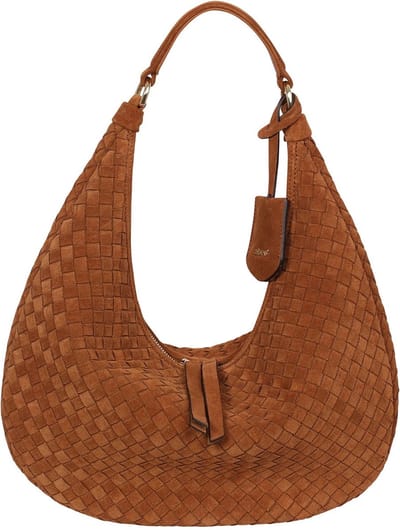 abro Leren Schoudertas Leather Suede Weaving Hobo Bag Nana Cuoio Lichtbruin
