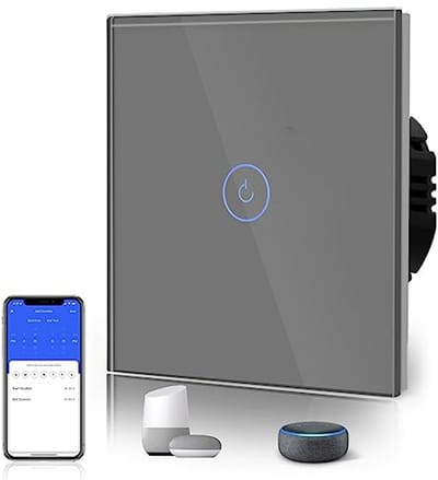 Slimme Touch Lichtschakelaar WiFi 1 Knop met Glazen Paneel | Spraakbesturing, Tijdschema, Afstandsbediening