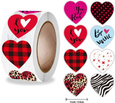 DW4Trading Stickerrol Zebra/rode Hartjes - Sluitstickers - Ø 2,6 cm - 500 Stuks