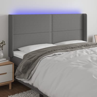 vidaXL - Hoofdbord - LED - 203x16x118/128 - cm - stof - donkergrijs