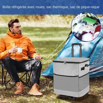 Koelbox op wielen - Isolerende tas - Outdoor activiteiten - Verstelbare draagband - 35 liter - Grijs