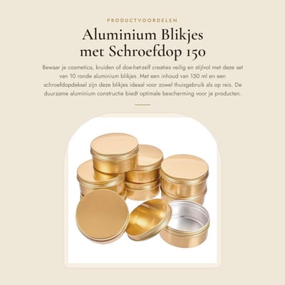 Dailygoods- Aluminium Blikjes 10 Stuks 150 ml - Gouden Blikjes - Schroefdeksel - Duurzaam Aluminium - Opslag voor Specerijen - Veilig en Hoogwaardig - Opbergdozen