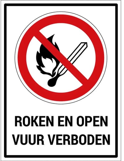 Roken en open vuur verboden bord met tekst | gecoat dibond materiaal | 20 x 15 cm