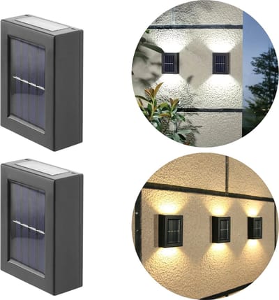 Vyzio - Solar Wandlamp Buiten - Buitenlamp Zonne Energie - Solar Buitenlamp - Solar Tuinverlichting Zonne Energie - Buitenverlichting - 2 Stuks - DUOLUMO