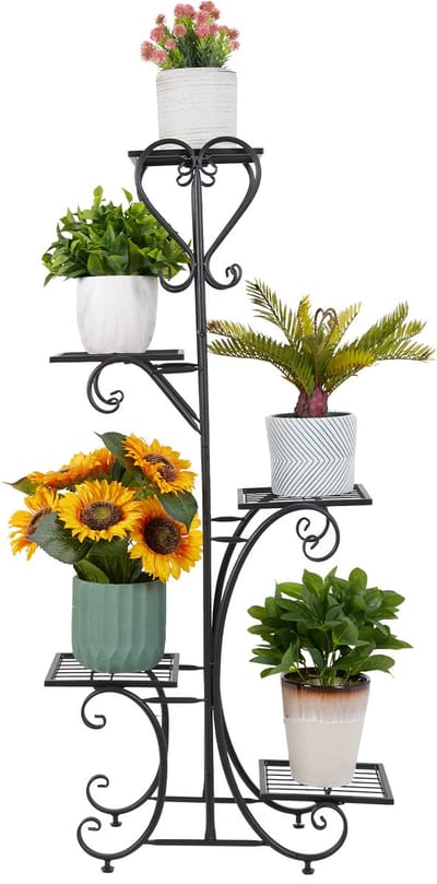 unho Grote Plantenstandaard - Metalen Plantenplanken - Houder voor 5 Plantenpotten - Bloemenstandaard - Hoekplantenrek voor Woonkamer Balkon Tuin Patio