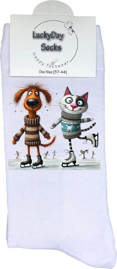 Hond - Opkikker - Grappige sokken - Valentijn cadeau - Verjaardag cadeau - Sint cadeau - Leuke sokken - Vrolijke sokken - Kat - Schaatsen - Cadeautje - Grappig cadeau - Kerstcadeau - Vaderdag - Moederdag - Socks maken Happy - 37-44