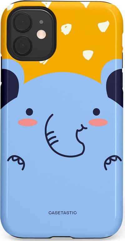 Casetastic hoesje geschikt voor Apple iPhone 11 - Dubbellaagse bescherming - Knuffel van olifant - Fashion Case - Lichtblauw Okergeel