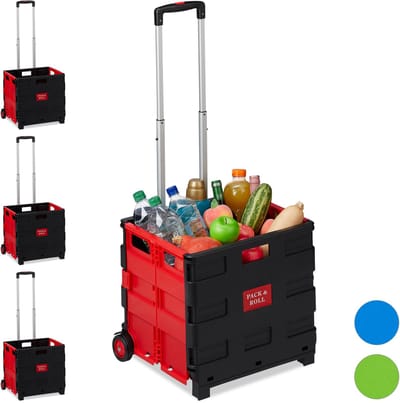 4x boodschappentrolley - vouwkrat krat op wielen - boodschappenkar rood