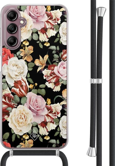 Casimoda® hoesje met koord - Geschikt voor Samsung A14 - Bloemen flowerpower - Afneembaar koord - TPU/acryl - Multi