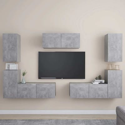 vidaXL - 7-delige - Tv-meubelset - bewerkt - hout - betongrijs