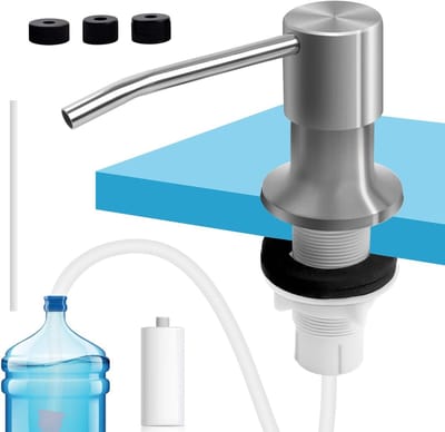 RVS Afwasmiddel Dispenser met 100 cm Siliconen Slang, 500 ml Pompfles en 3 Maatbekers voor Gemakkelijk Doseren bij de Afwas