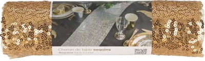 Santex Kerstdiner glitter tafelloper op rol - goud pailletten - 19 x 300 cm - polyester