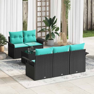 vidaXL - Tuinbank - Set - 6 - st - Zwart - en - Turkoois - poly - rattan