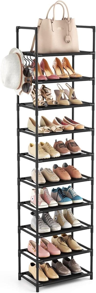 Schoenenrek met 10 Niveaus, Organizer voor 20-25 Paar Schoenen, Open Schoenkast voor Hal, Woonkamer en Slaapkamer, Ruimtebesparende Schoenopslag