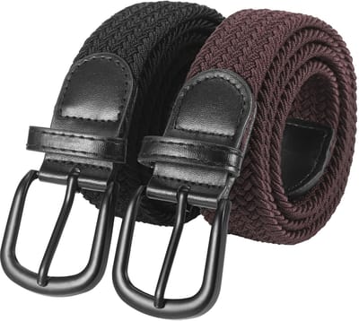 Dailygoods- Elastische Riem 2 Stuks - Gevlochten Stretch Riem - Casual Riem voor Heren/Dames - 3,5 x 110 cm - Zwart/Bruin - Comfortabel en Verstelbaar