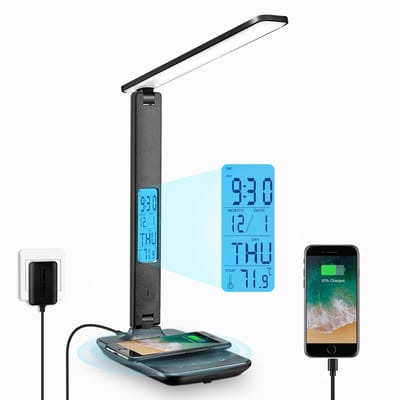 Bureaulamp - Qi Draadloos Opladen Voor Telefoon - Dimbaar – Timer - Opvouwbaar - Touch bureaulamp - voor studie, werk, lezen, kantoor, nachtkastje