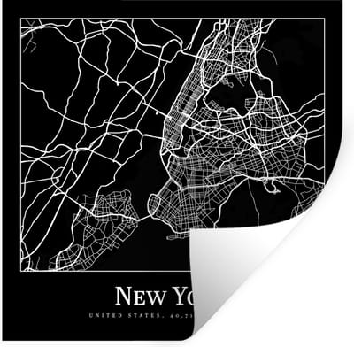 Muurstickers - Sticker Folie - Kaart - New York - Stadskaart - Plattegrond - 100x100 cm - Plakfolie - Muurstickers Kinderkamer - Zelfklevend Behang XXL - Zelfklevend behangpapier - Stickerfolie