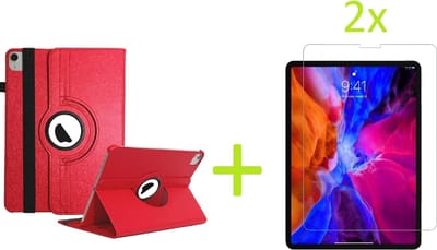 Geschikt voor Apple iPad Air 4 (2020) 10.9 inch Multi Stand Case - 360 Draaibaar Tablet hoesje - Tablethoes - Rood + 2x Screenprotector