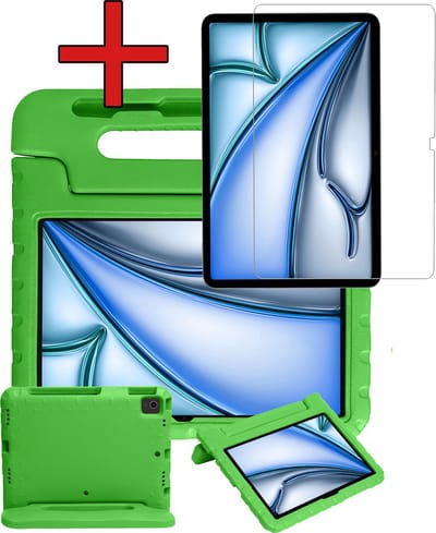 Hoesje - Geschikt voor Apple iPad Air (2024/2025/2026) - 11 inch - Met Screenprotector - Kinderhoes - Shockproof Bumper - Kidsproof Case - Tablethoes - Kinder Hoes Cover - Groen