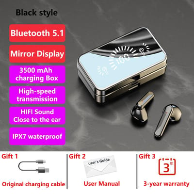 2024 Bluetooth 5.1 Oordopjes Draadloze Koptelefoon 9D HIFI Stereo Sport Waterdichte Earbuds met 3500mAh Oplaaddoos zwart
