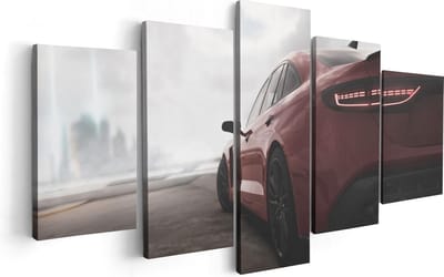 Artaza Canvas Schilderij Vijfluik Rode Sportwagen Auto  - 100x50 - Foto Op Canvas - Canvas Print