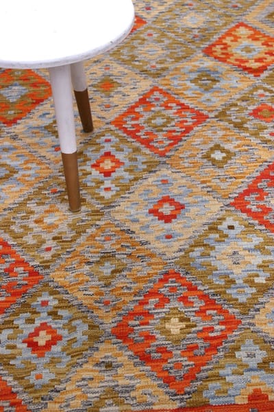Kleurrijk Tapijt Laagpolig Handgeweven Wollen Vloerkleed - Koho Afghan Kelim 200x152 - 200x152cm- Modern - Woonkamer - Salon - Slaapkamer - Eetkamer