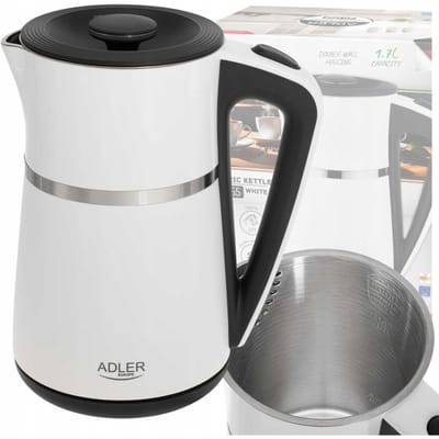 Adler AD 1355 waterkoker 1,7L dubbelwandig, roestvrij staal, 2200W, wit, automatische uitschakeling