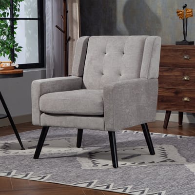 Gestoffeerde Fauteuil - massief houten poten en rugleuning, comfortabele tv-stoel, draagvermogen 130 kg, Scandinavisch design - Grijs
