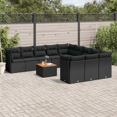 vidaXL - 12-delige - Loungeset - met - kussens - poly - rattan - zwart