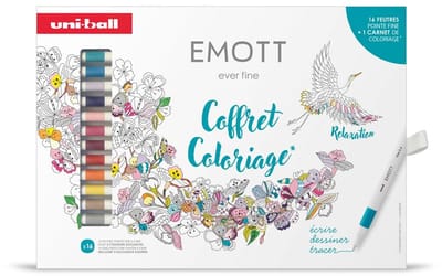 Uni Emott Fineliner Set 16 Stuks + Kleurboek