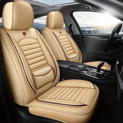 Housses de siège auto en cuir 5 places, couverture complète, coussin de véhicule automobile, ajustement universel pour voitures, SUV, camions, ensemble de housses de siège Standard Version beige