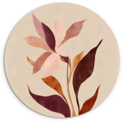 WallCircle® Wandcirkel 120x120 cm - Muurcirkel Bloemen - Blaadjes - Minimalistisch - Roze - Muurdecoratie woonkamer - Wanddecoratie slaapkamer - Kamer decoratie accessoires - Ronde schilderijen XXL