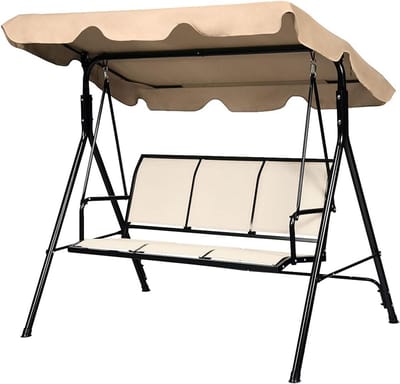 3-Zits Tuinschommelbank met Zonnedak en Metalen Frame voor Tuin en Balkon