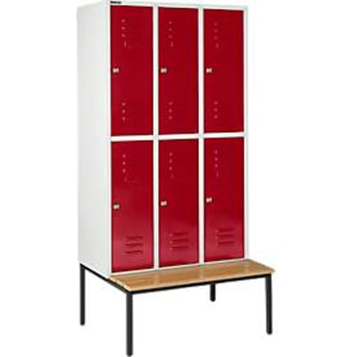 Schäfer Shop Select Kledinglocker, met zitbank, 3x2 compartimenten, 400 mm, cilinderslot, Deur robijnrood
