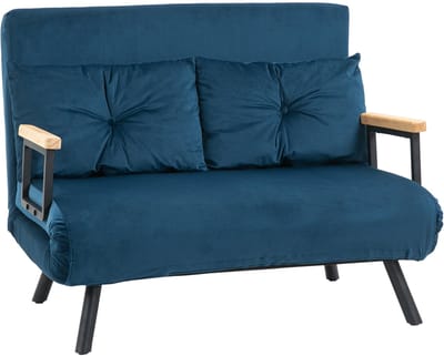HOMCOM Sofa -bed, vouwbed met bedfunctie, ontspanningsfauteuil met achterste kussen, bekledingbank met verstelbare rugleuning, fluwelen optiek, 102 x 73 x 81 cm, blauw