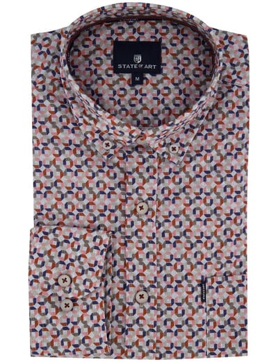Roze blauw geprint overhemd State of Art wijde fit