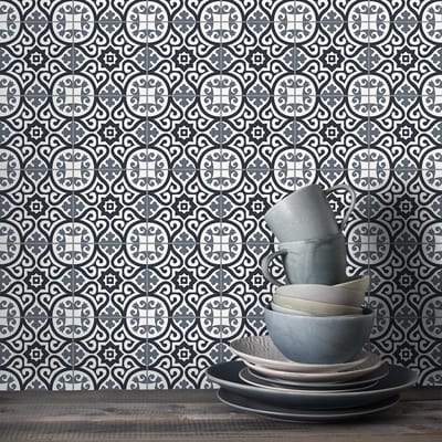Zelfklevende tegelmuurstickers voor keuken en badkamer - 9 cementtegelstickers (Azulejos Nuno) - 9 stickers, 20x20cm
