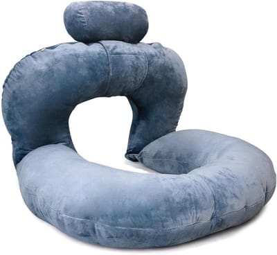 Leeskussen U-vorm - Steunkussen Rug - Comfortabel Lezen - Afneembare Hoes - 130x70x20 cm - Blauw