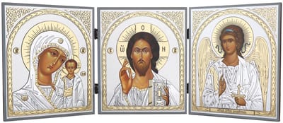 Dailygoods- Icoon Drieluik 18x46cm - Godsmoeder van Kazan - Jezus Christus - Beschermengel - Hemelse Bescherming - Goddelijke Leiding - Religieuze Kunst