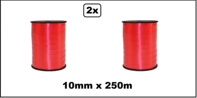 2x Krul lint rood 250meter x 10mm - merk Wefiesta - krul lint thema feest decoratie kado kado gold verjaardag