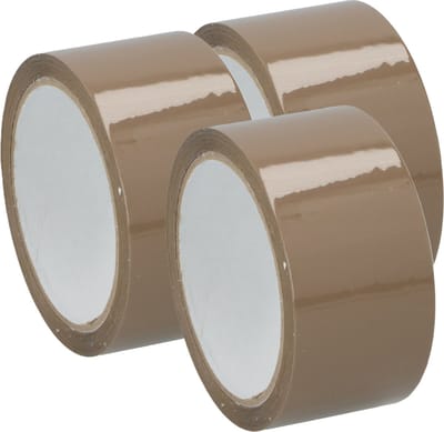 Kinzo Verpakkingstape - 3x - bruin - 48mm x 50m - verpakkingsbenodigdheden voor kantoor/thuis