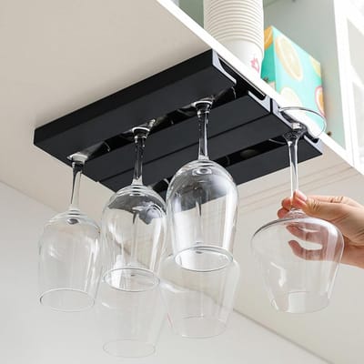 Glass Houder Ophangen voor Wijnglazen - Zwart - Geen Boren Nodig - Keuken Cafe Bar Restaurant